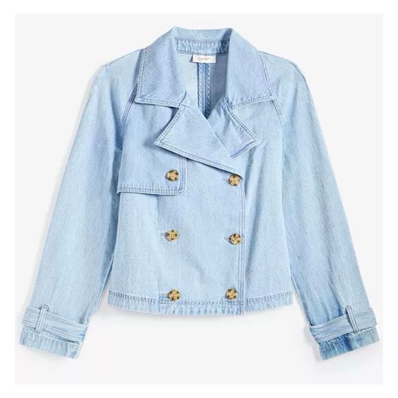 On 34th Cropped Denim Trench Jacket - Picture 1 of 10